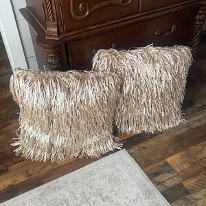 Fringe Gold Throw Pillow Set